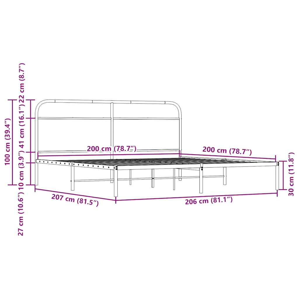 Cadre de lit en métal sans matelas chêne sonoma 200x200 cm - XIOS