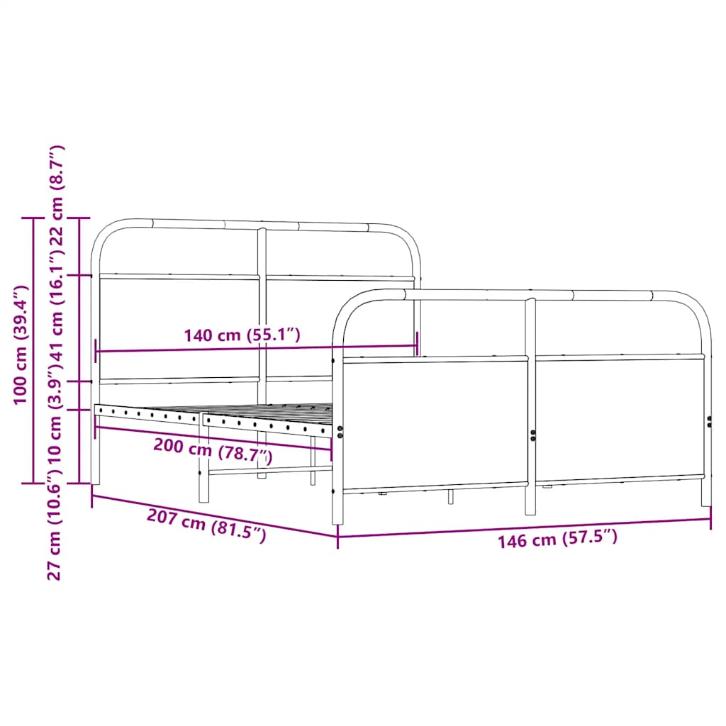 Cadre de lit en métal sans matelas chêne sonoma 140x200 cm - XIOS