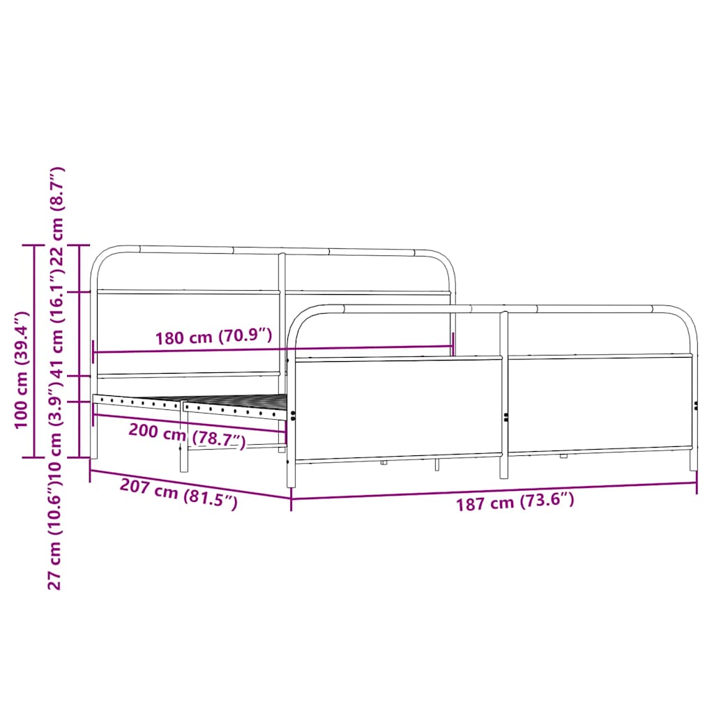 Cadre de lit en métal sans matelas chêne sonoma 180x200 cm - XIOS
