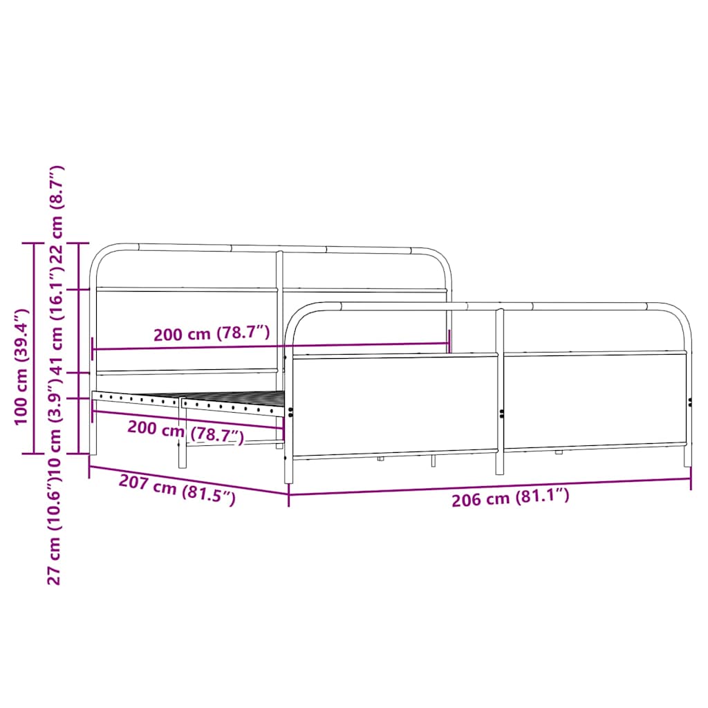 Cadre de lit en métal sans matelas chêne sonoma 200x200 cm - XIOS