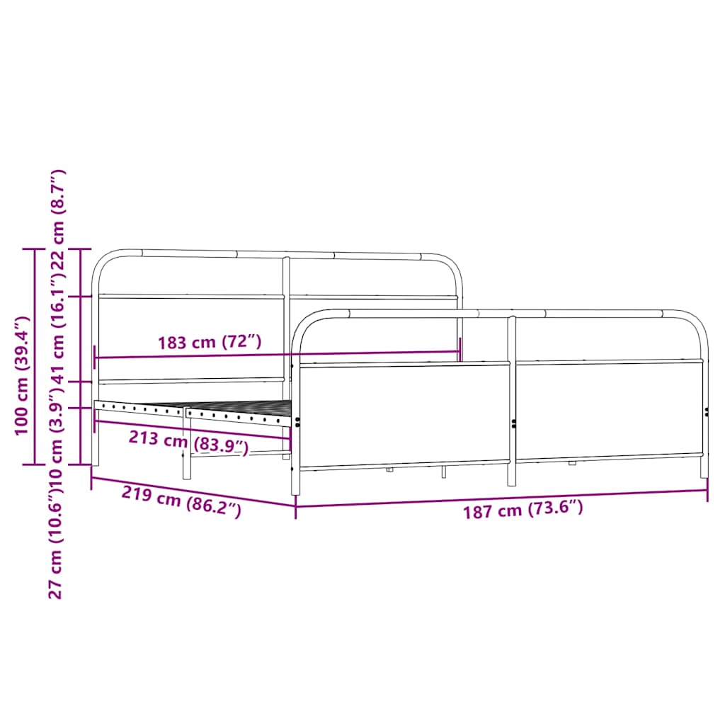 Cadre de lit en métal sans matelas chêne marron 183x213 cm - XIOS