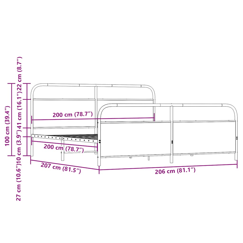 Cadre de lit en métal sans matelas chêne marron 200x200 cm - XIOS