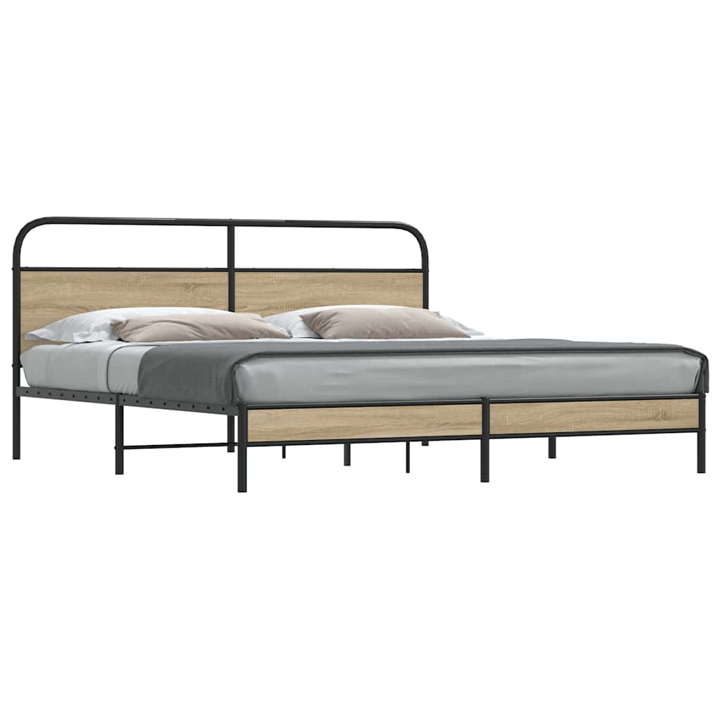 Cadre de lit en métal sans matelas chêne fumé 193x203 cm - XIOS