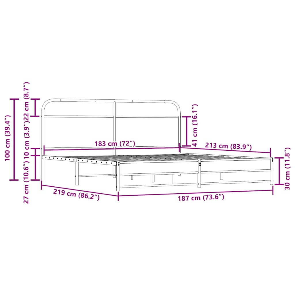 Cadre de lit en métal sans matelas chêne fumé 183x213 cm - XIOS