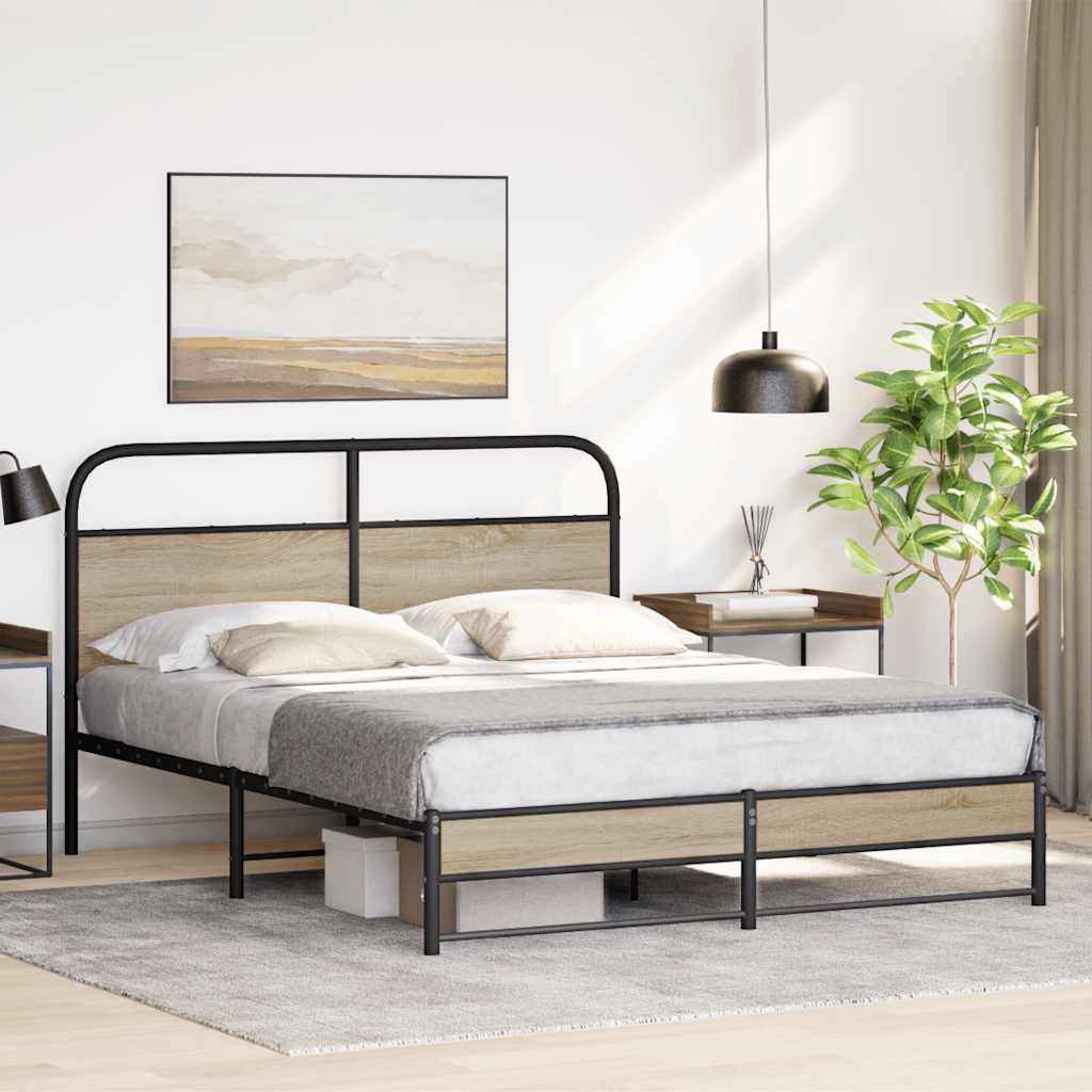 Cadre de lit en métal sans matelas chêne fumé 160x200 cm - XIOS