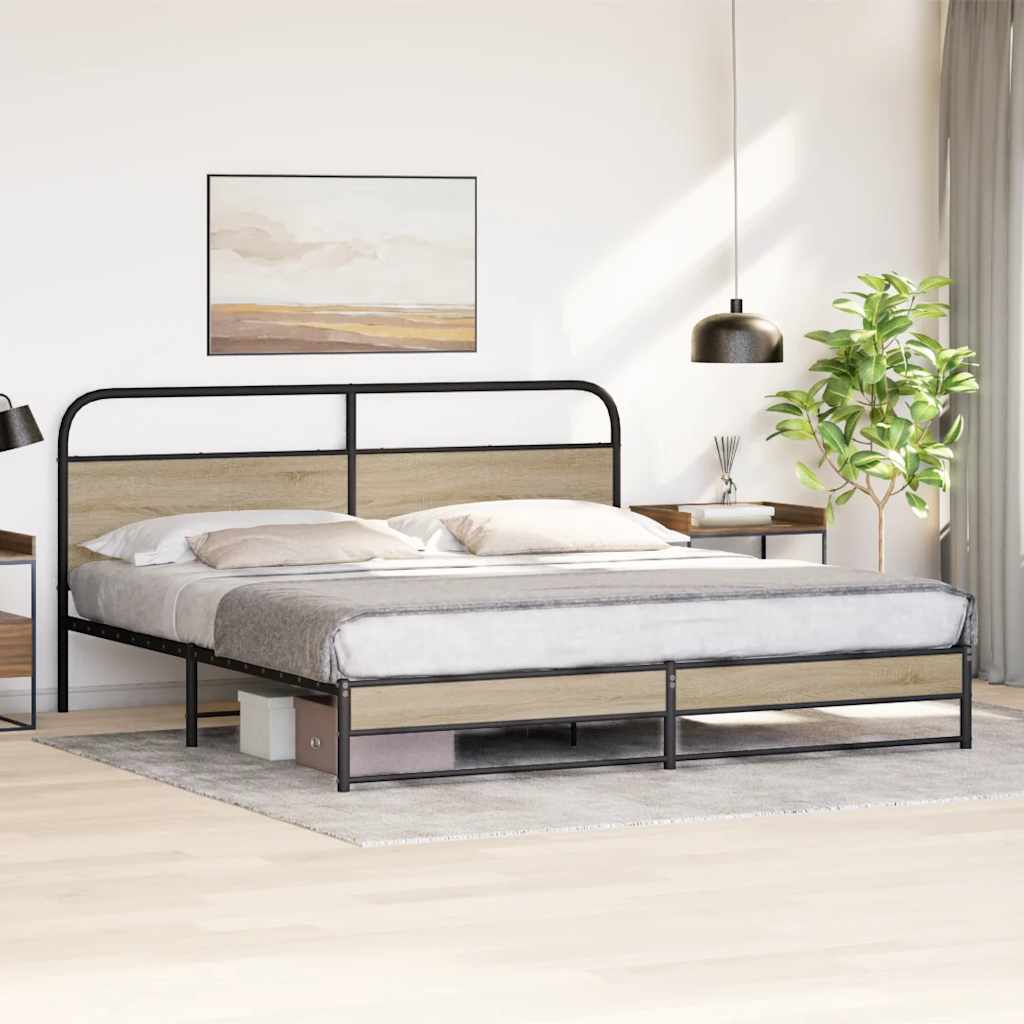 Cadre de lit en métal sans matelas chêne fumé 183x213 cm - XIOS