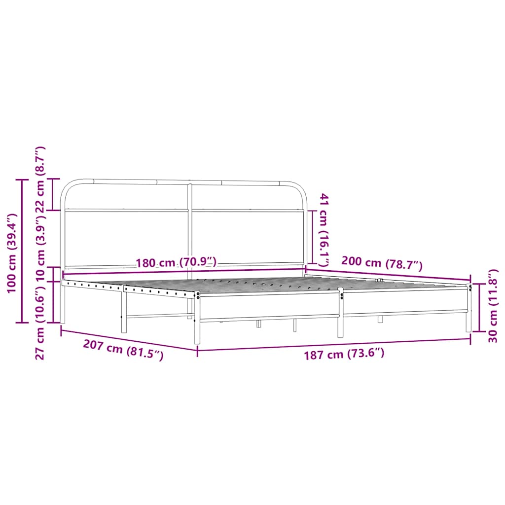 Cadre de lit en métal sans matelas chêne sonoma 180x200 cm - XIOS