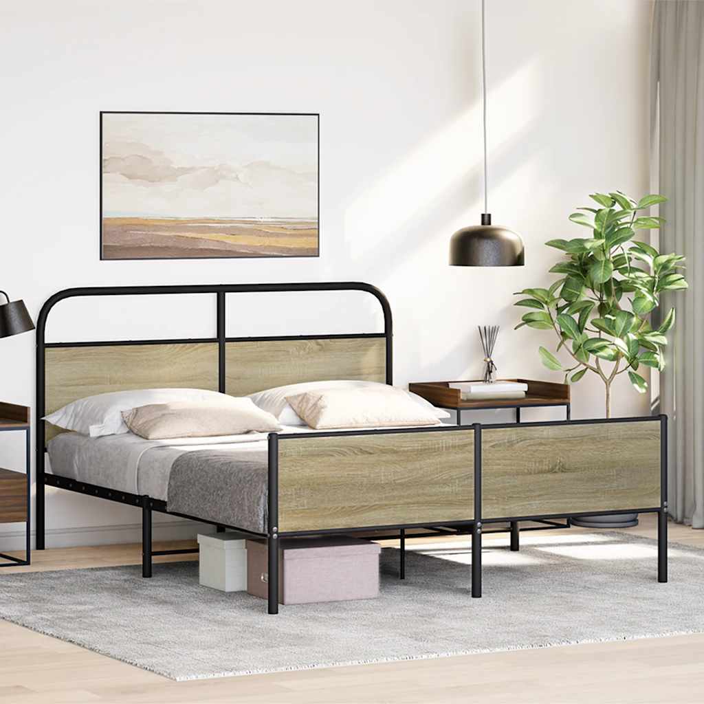 Cadre de lit en métal sans matelas chêne sonoma 150x200 cm - XIOS