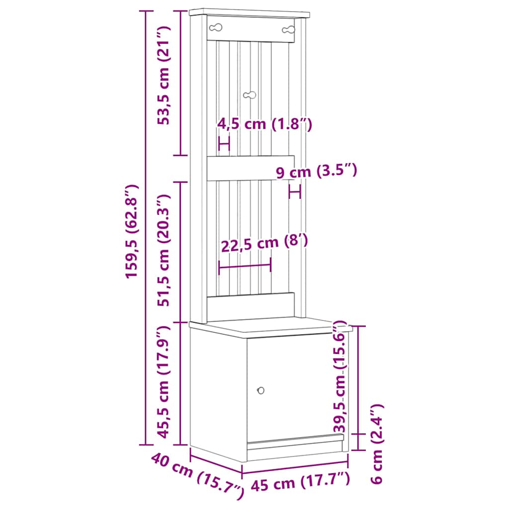 Portemanteau SANDNES 45x40x159,5 cm bois massif pin - XIOS