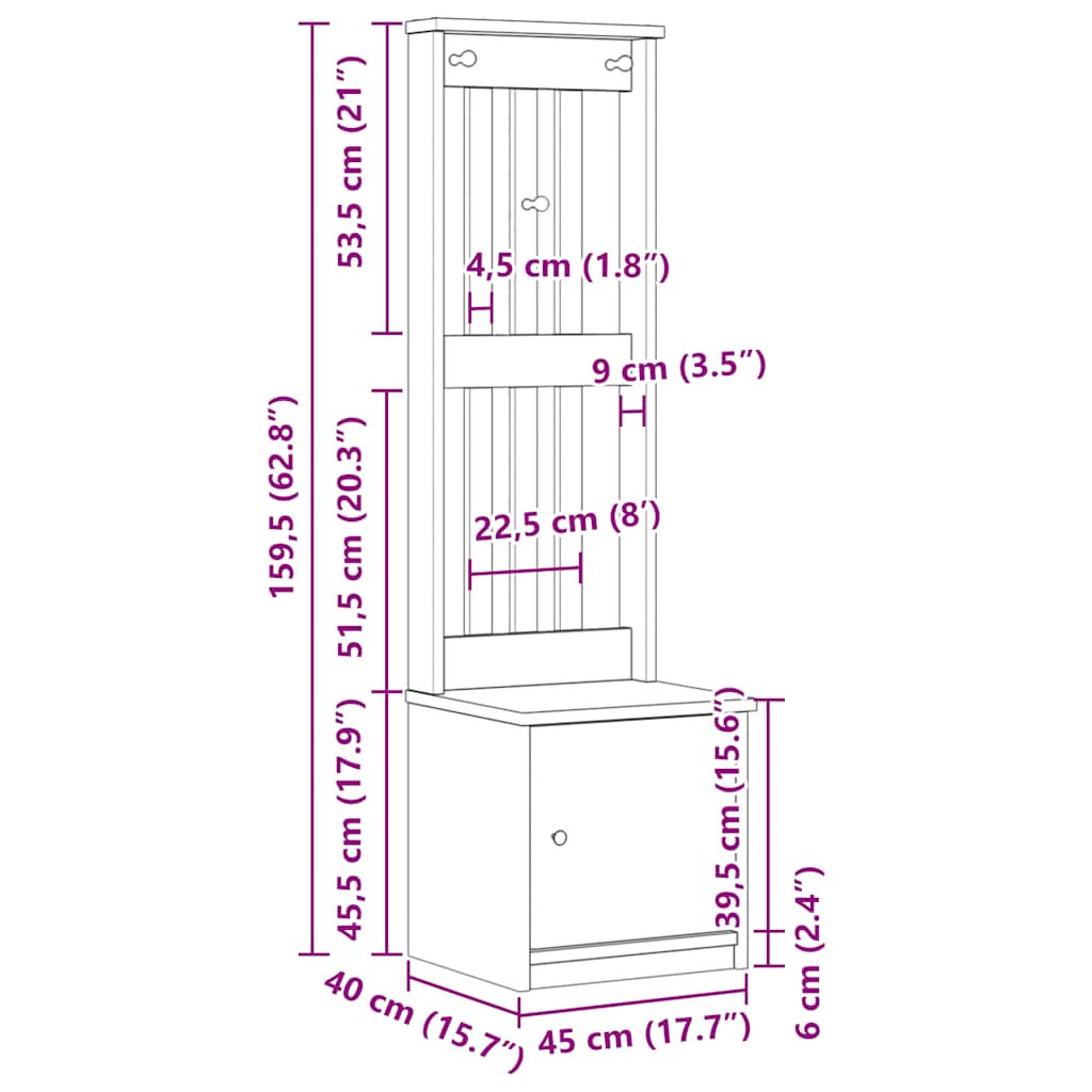 Portemanteau SANDNES 45x40x159,5 cm bois massif pin - XIOS