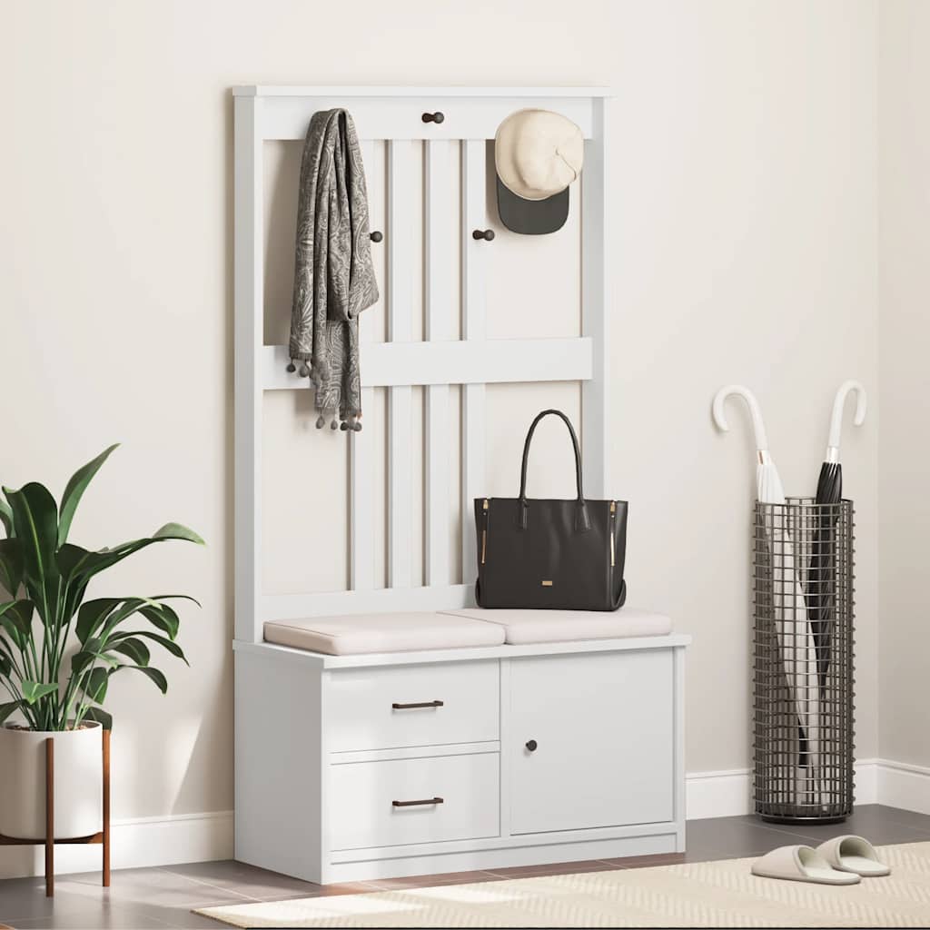 Portemanteau SANDNES blanc 87x40x159,5 cm bois massif pin - XIOS