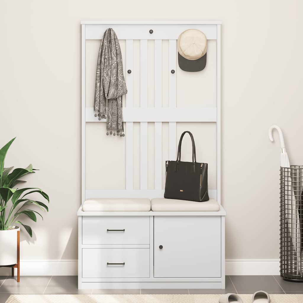 Portemanteau SANDNES blanc 87x40x159,5 cm bois massif pin - XIOS