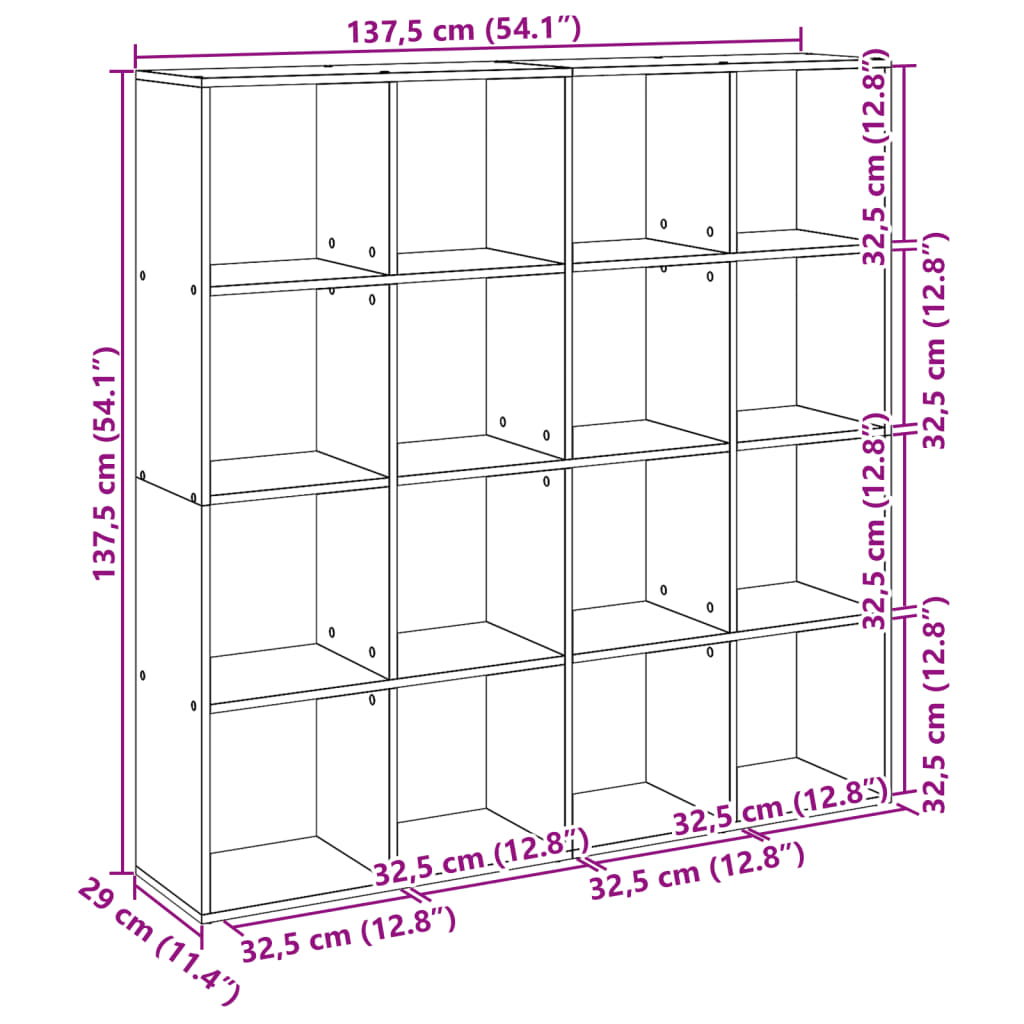 Bibliothèque gris béton 137,5x29x137,5 cm bois d'ingénierie - XIOS
