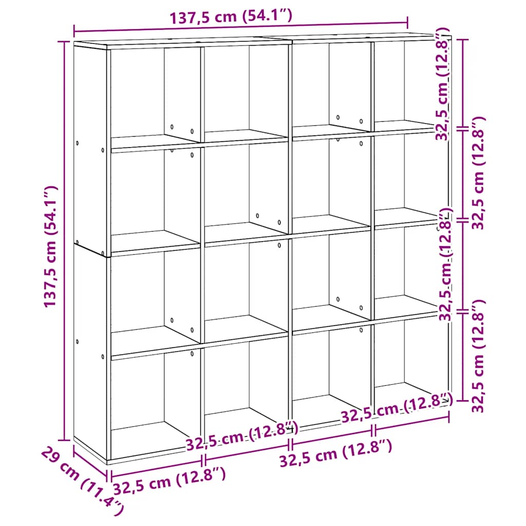 Bibliothèque chêne artisanal 137,5x29x137,5 cm bois d'ingénierie