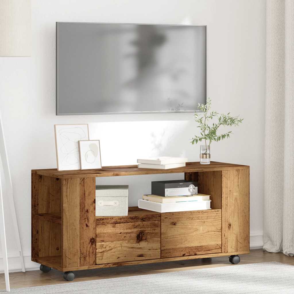 Meuble TV avec roulettes vieux bois bois d'ingénierie - XIOS
