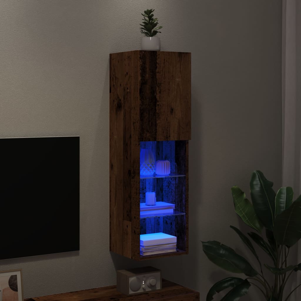 Meuble TV avec lumières LED vieux bois 30,5x30x102 cm - XIOS