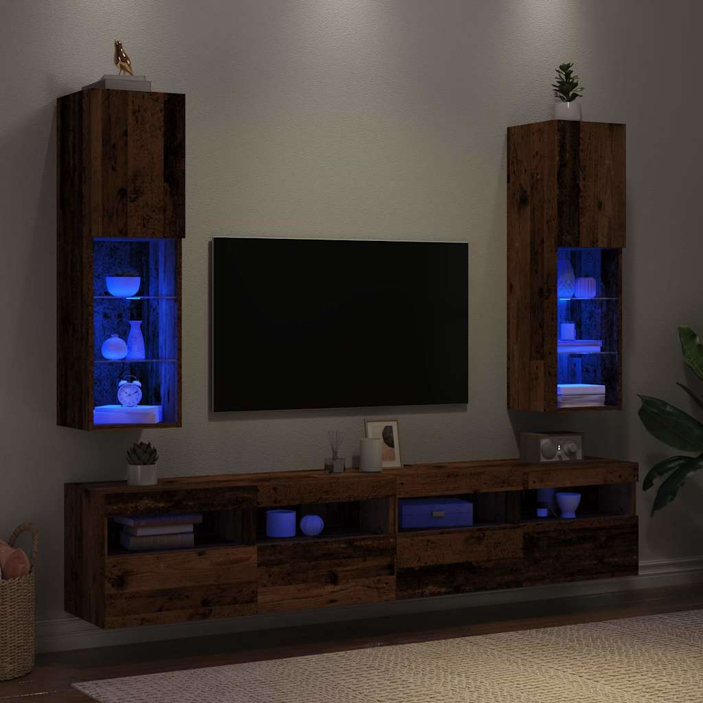 Meubles TV avec lumières LED 2 pcs vieux bois 30,5x30x102 cm - XIOS