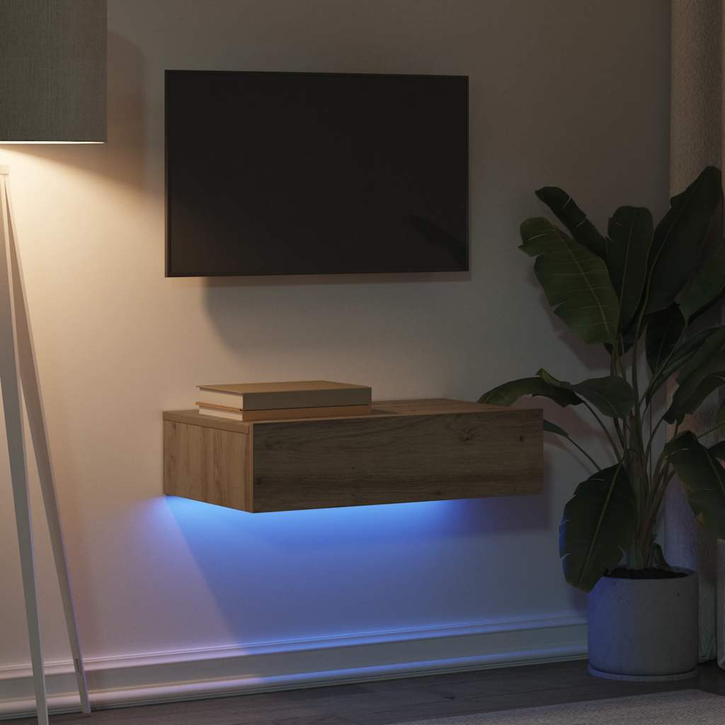 Meuble TV avec éclairages LED chêne artisanal 60x35x15,5 cm - XIOS