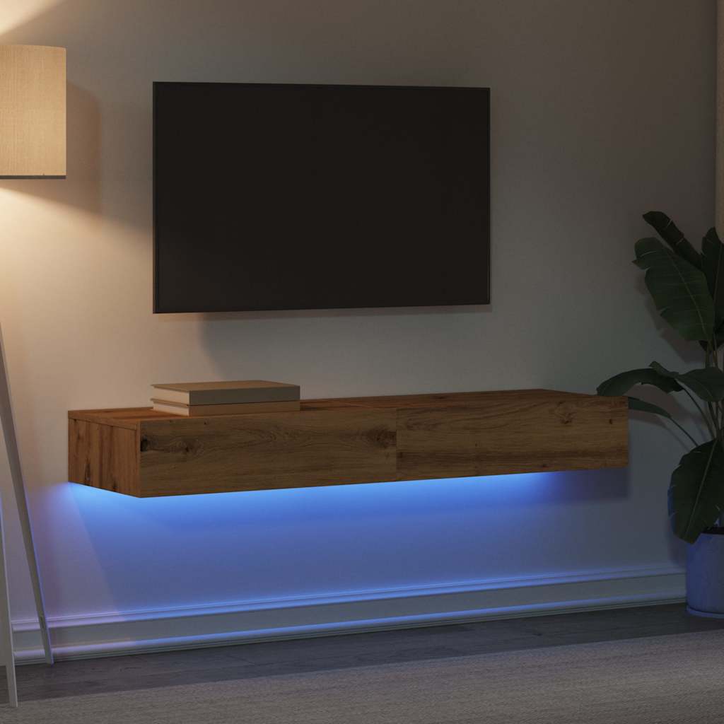 Meubles TV avec éclairages LED 2 pcs chêne artisanal - XIOS