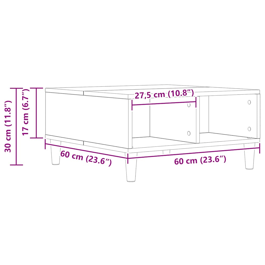 Table basse chêne artisanal 60x60x30 cm bois d'ingénierie - XIOS
