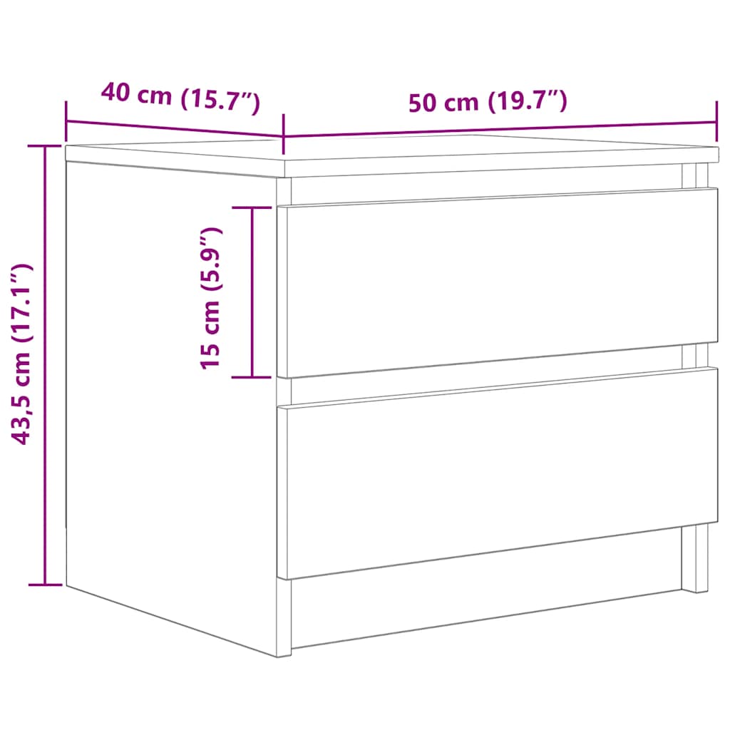 Tables chevet 2pcs chêne artisanal 50x40x43.5cm bois ingénierie - XIOS