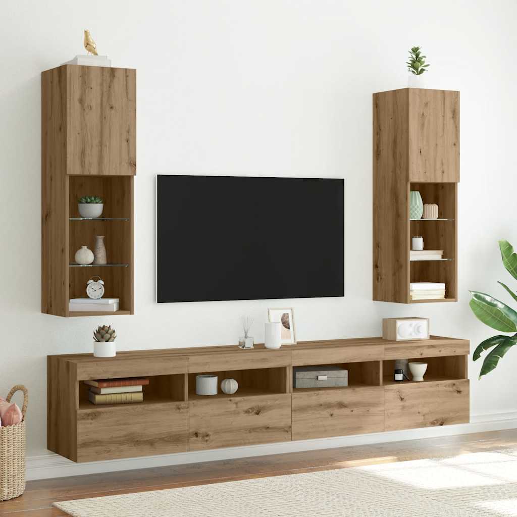 Meubles TV avec lumières LED 2pcs chêne artisanal 30,5x30x102cm - XIOS