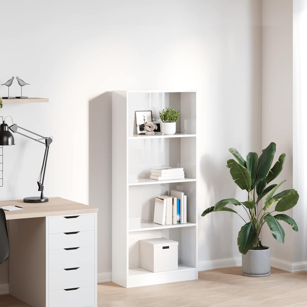 Bibliothèque blanc brillant 60x24x143 cm bois d'ingénierie - XIOS