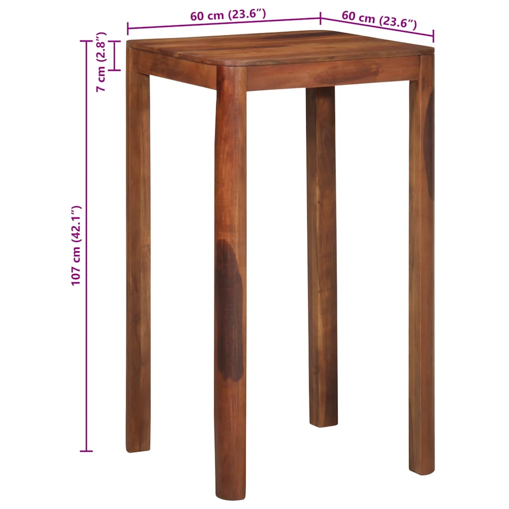 Table de bar 60 x 60 x 107 cm bois massif d'acacia - XIOS