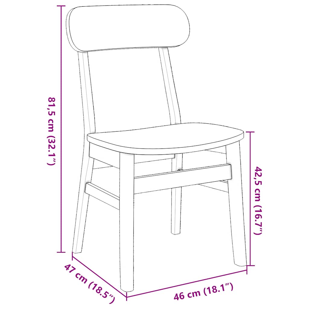 Chaises à manger 2 pcs bois massif caoutchouc - XIOS