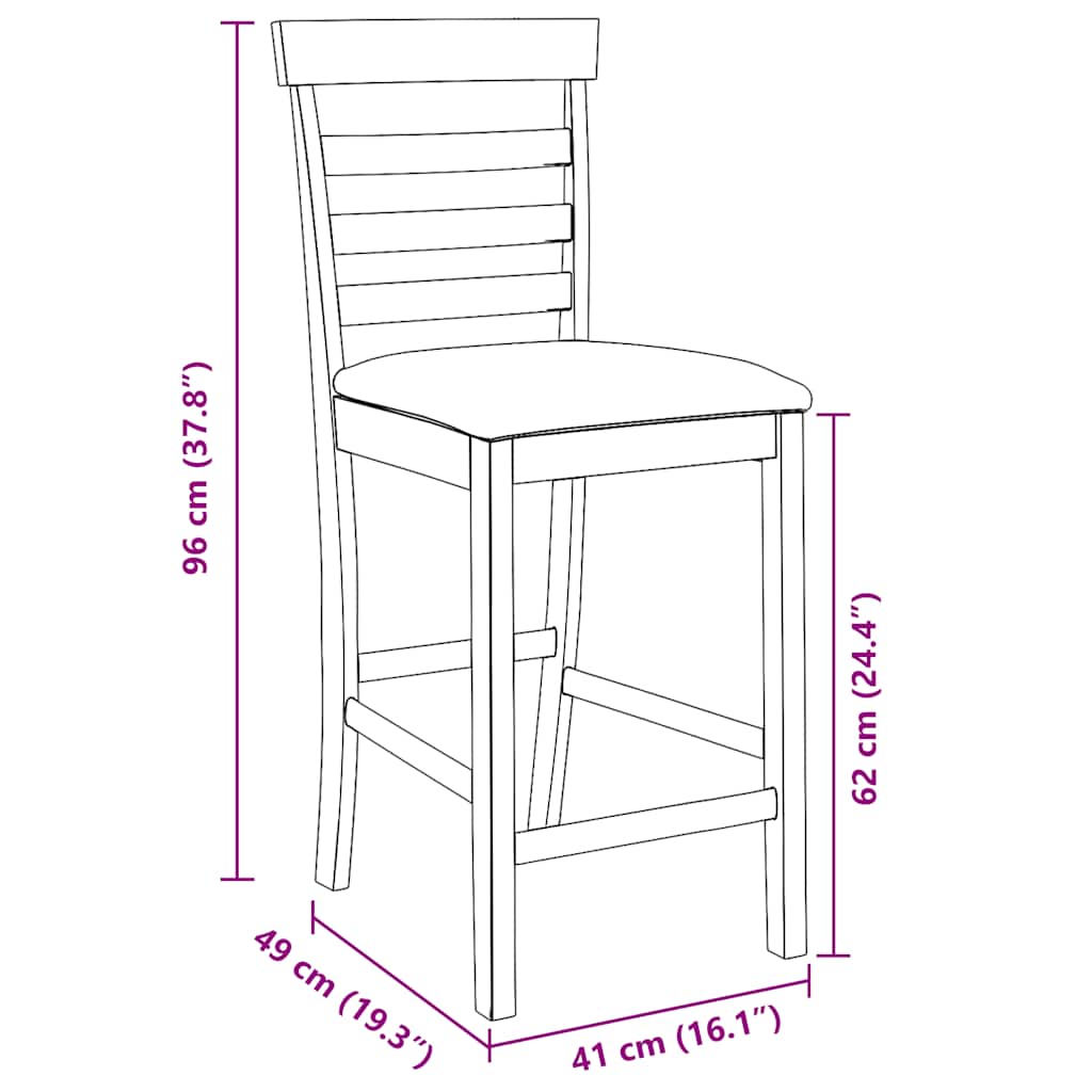 Tabourets de bar avec coussins 2pcs naturel bois massif d'hévéa - XIOS