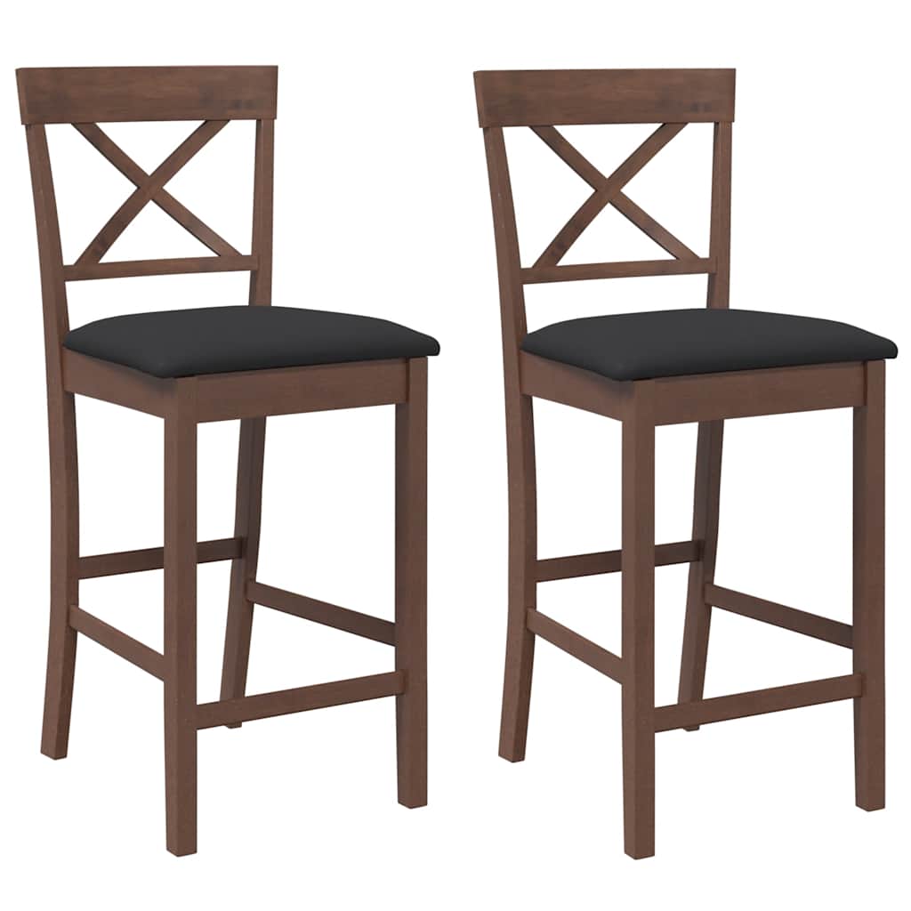 Tabourets de bar avec coussins (lot de 2) en bois massif marron et caoutchouc - XIOS