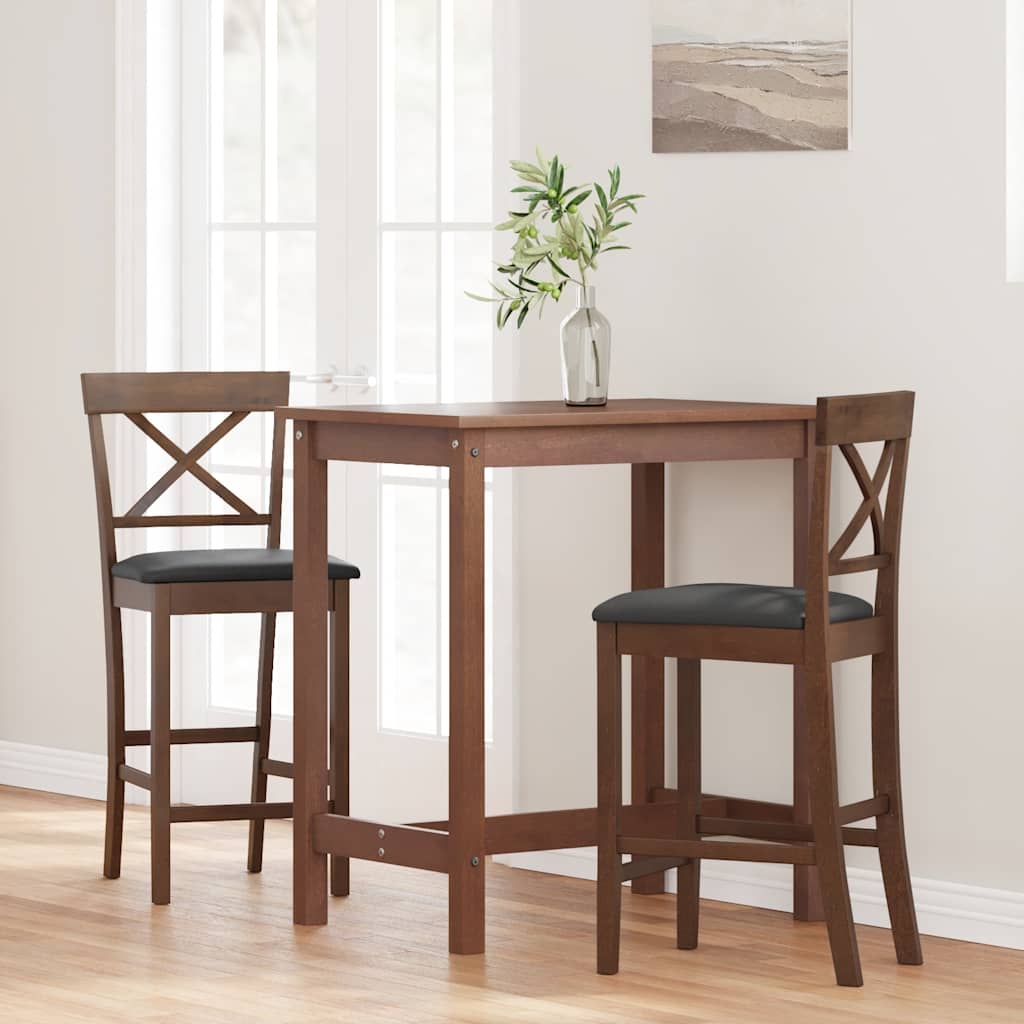 Tabourets de bar avec coussins (lot de 2) en bois massif marron et caoutchouc - XIOS