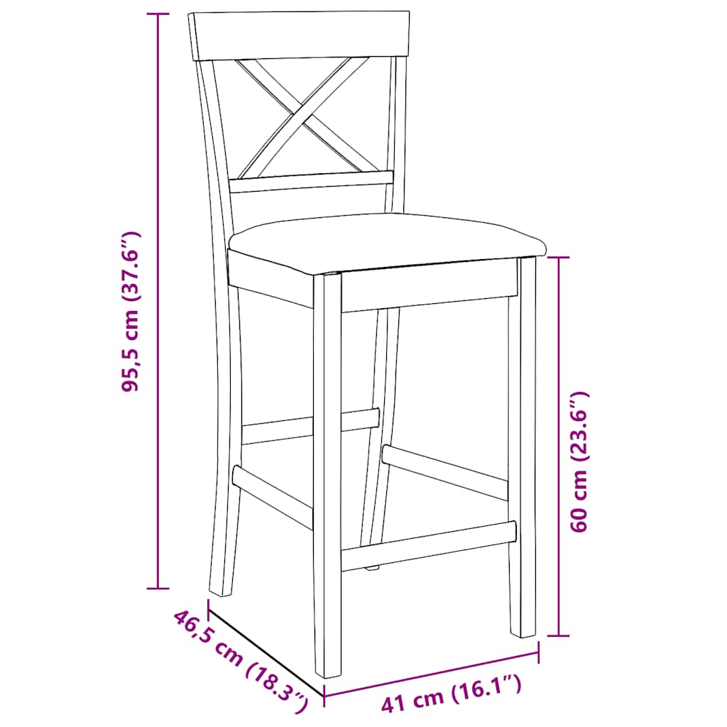 Tabourets de bar avec coussins (lot de 2) en bois massif marron et caoutchouc - XIOS