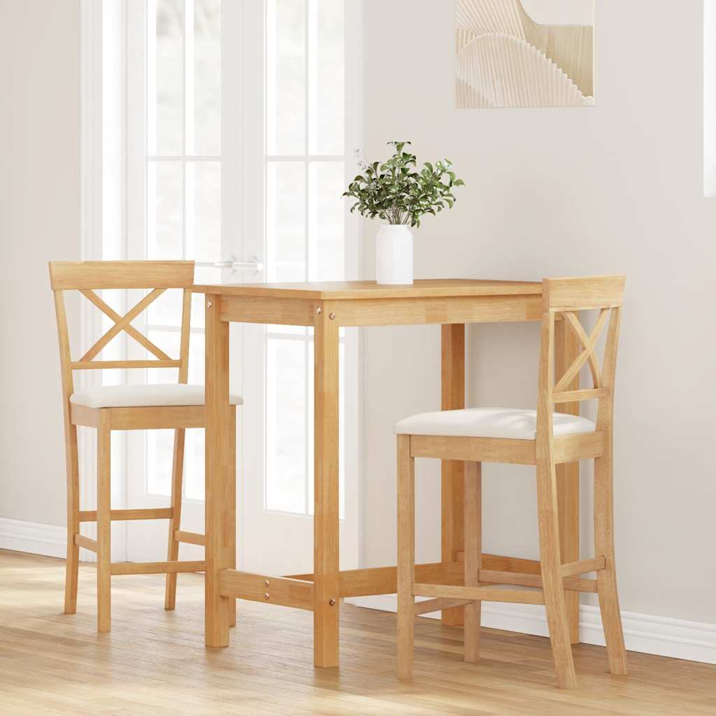 Tabourets de bar avec coussins (2 pcs) en bois massif naturel et caoutchouc - XIOS
