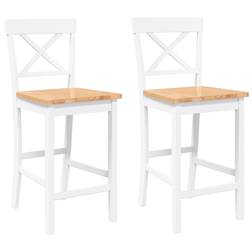 Tabourets de bar (lot de 2) en bois massif blanc et caoutchouc - XIOS