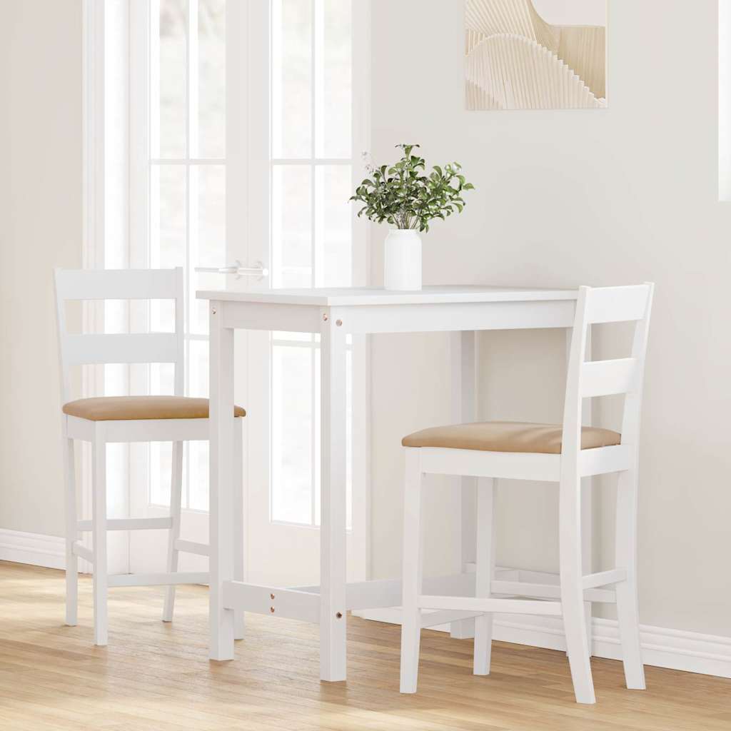 Tabourets de bar avec coussins 2 pcs blanc bois massif d'hévéa - XIOS