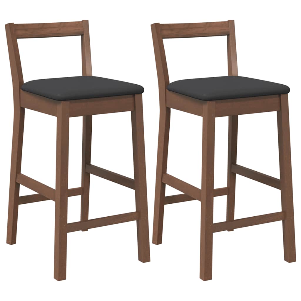 Tabourets de bar avec coussins (lot de 2) en bois massif marron et caoutchouc - XIOS