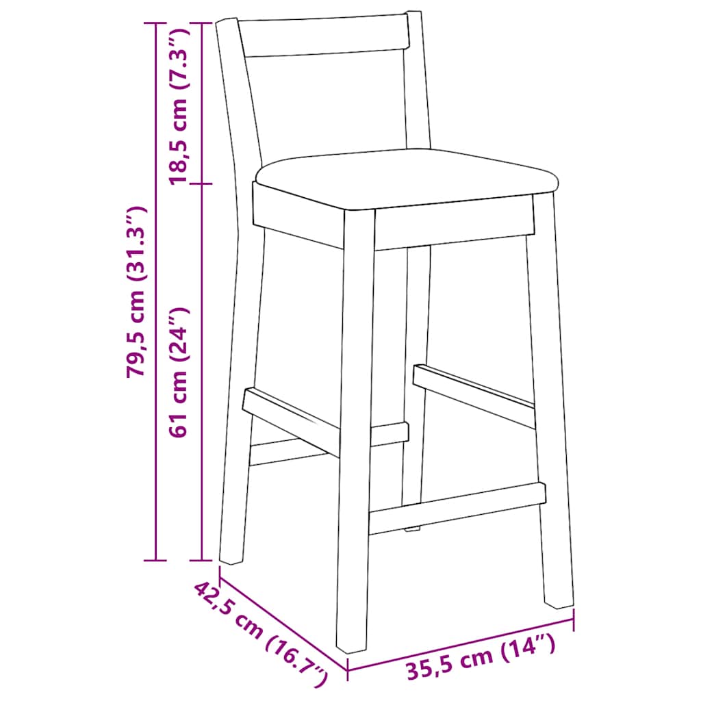 Tabourets de bar avec coussins (lot de 2) en bois massif marron et caoutchouc - XIOS