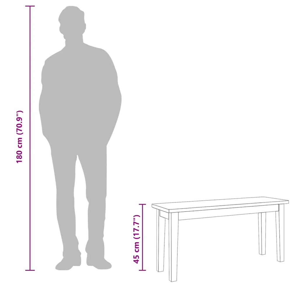 Banc 90 cm blanc bois massif caoutchouc - XIOS