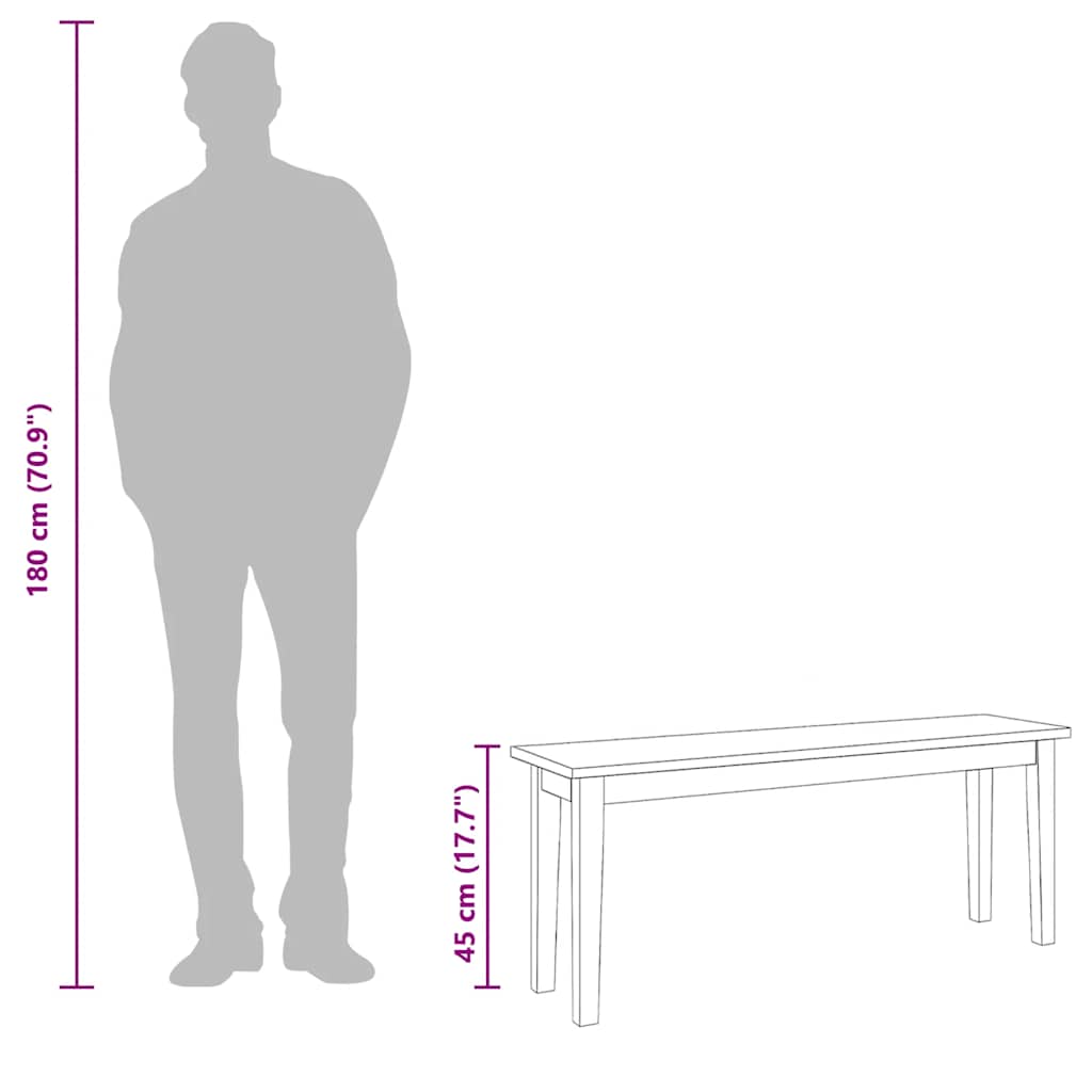 Banc 110 cm bois massif caoutchouc