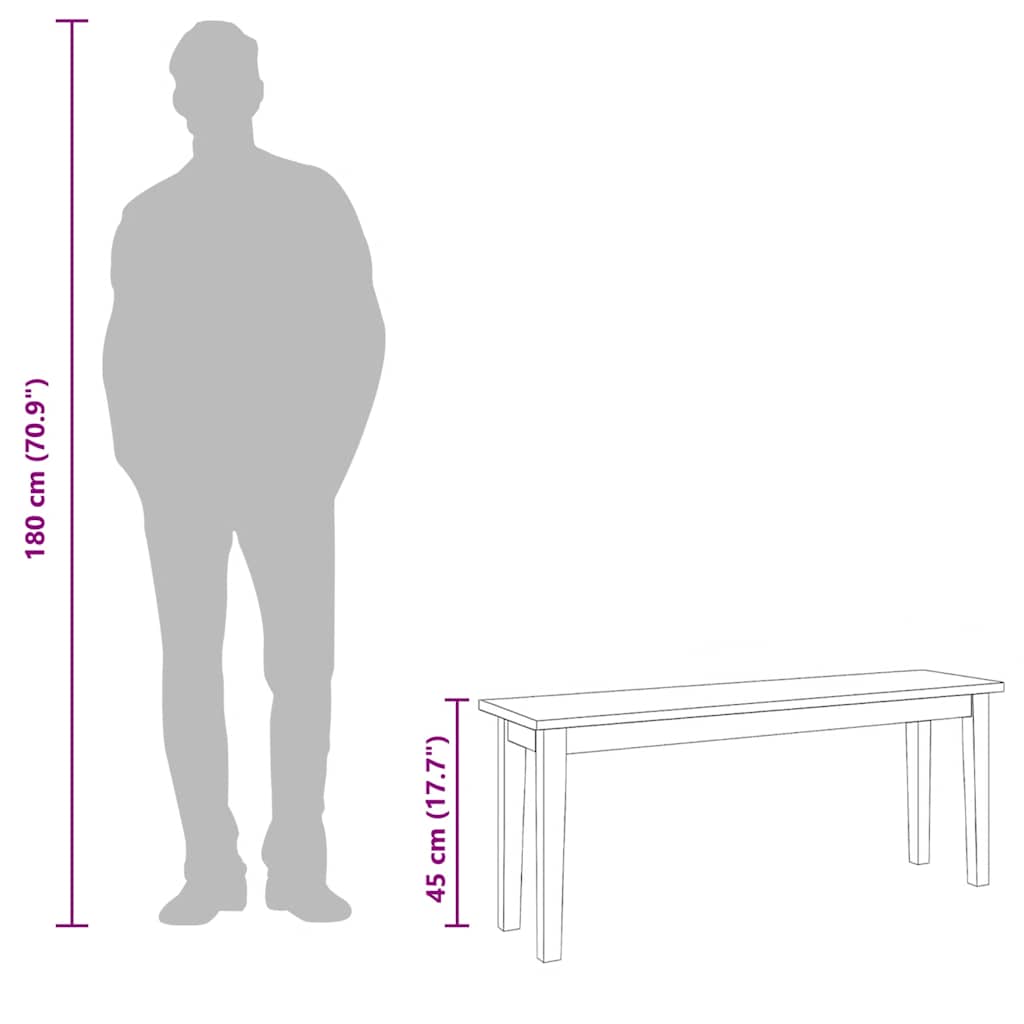 Banc 110 cm blanc bois massif caoutchouc - XIOS