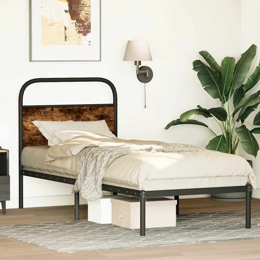 Cadre de lit sans matelas chêne fumé 75x190cm bois d'ingénierie - XIOS