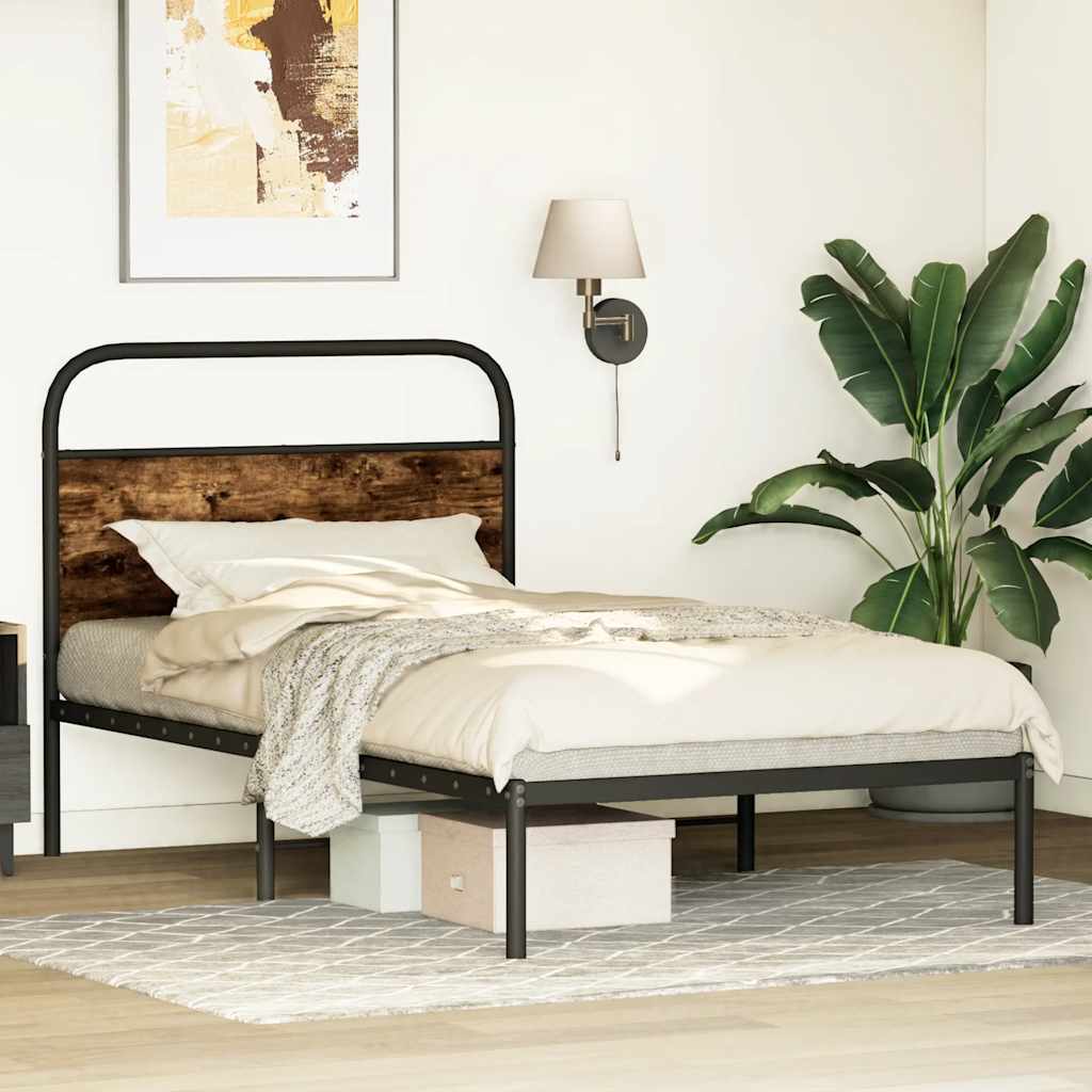 Cadre de lit sans matelas 100x190 cm chêne fumé bois ingénierie - XIOS
