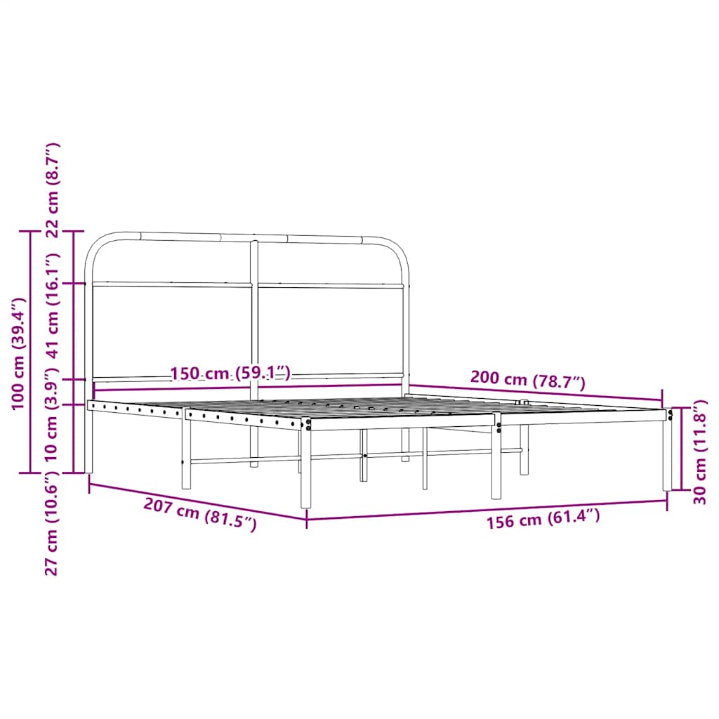 Cadre de lit sans matelas 150x200 cm chêne fumé bois ingénierie - XIOS