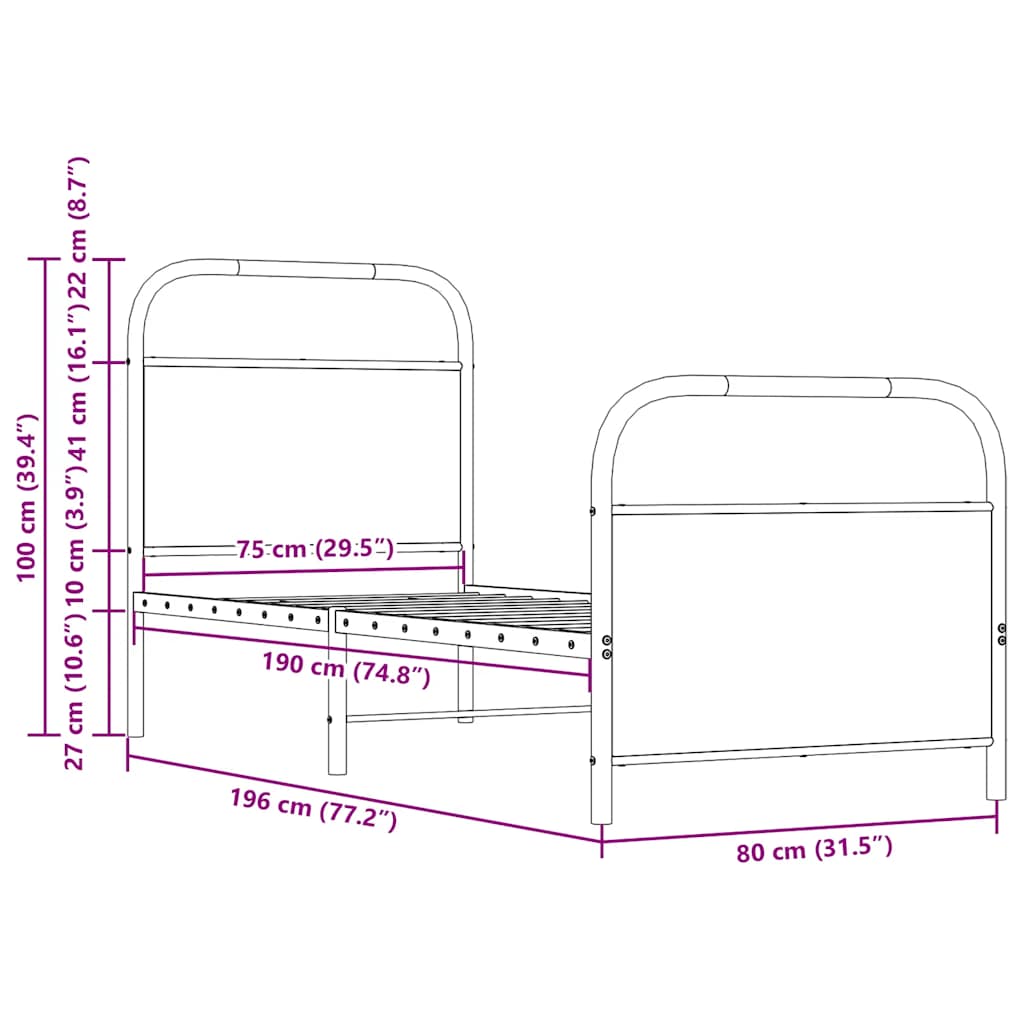 Cadre de lit sans matelas chêne fumé 75x190cm bois d'ingénierie - XIOS