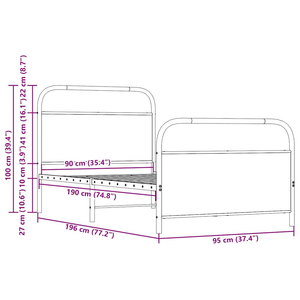 Cadre de lit sans matelas 90x190cm chêne fumé bois d'ingénierie - XIOS