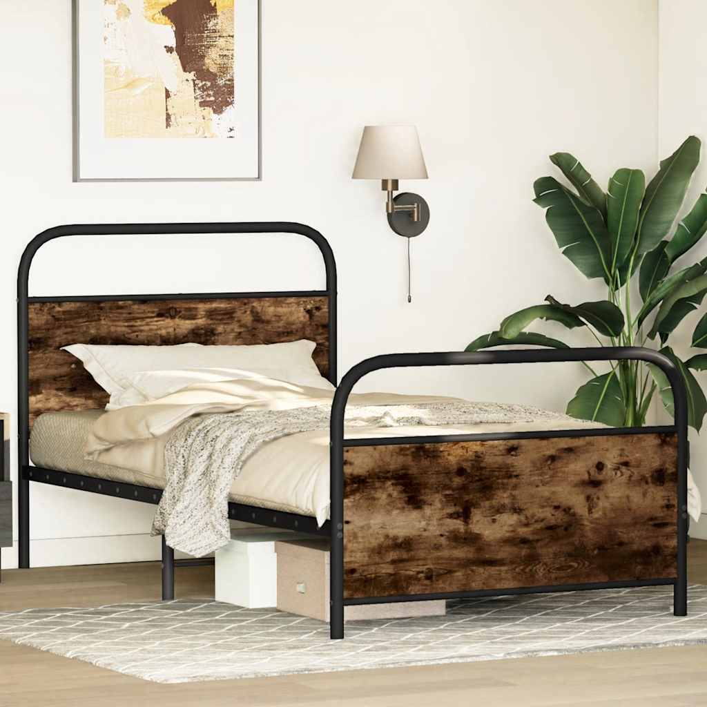 Cadre de lit sans matelas 107x203 cm chêne fumé bois ingénierie - XIOS