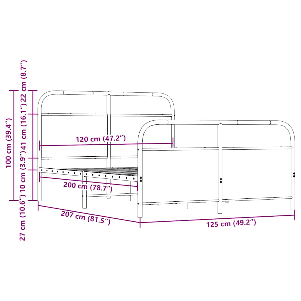 Cadre de lit sans matelas 120x200 cm chêne fumé bois ingénierie - XIOS