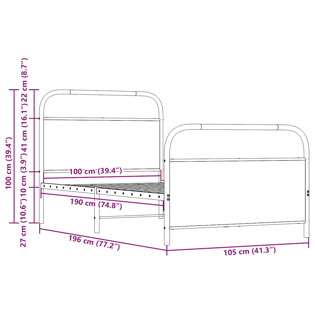 Cadre de lit sans matelas 100x190 cm chêne sonoma - XIOS