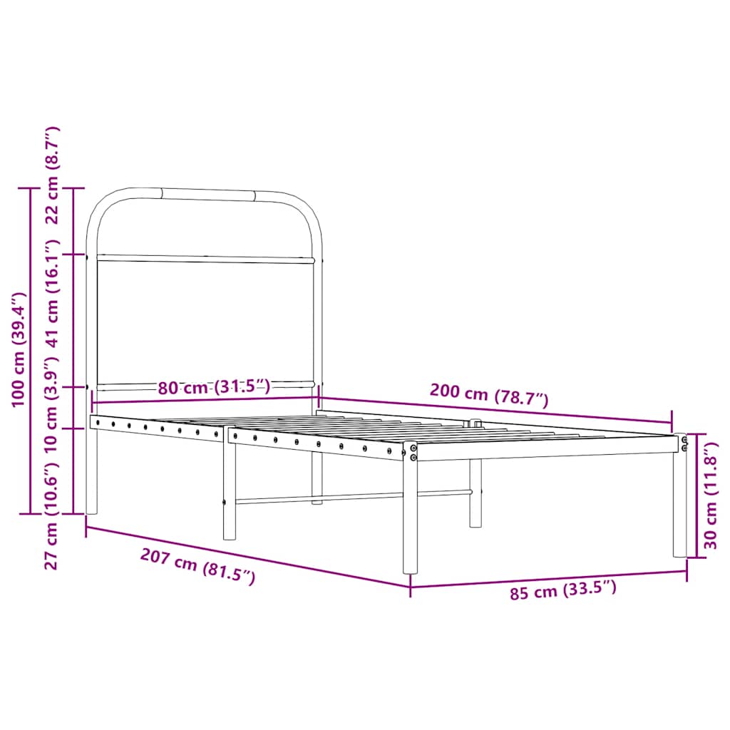 Cadre de lit sans matelas 80x200cm chêne marron bois ingénierie - XIOS